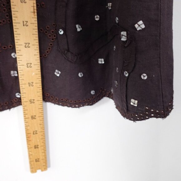NOUGAT LONDON Linen Skirt Womens 10 Medium Brown Beaded Eyelet Light Boho Fairy - Picture 6 of 14
